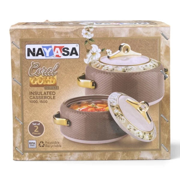 Nayasa Coral Gold Deluxe Insulated Casserole Set – 2 Pieces (1000ml & 1500ml)