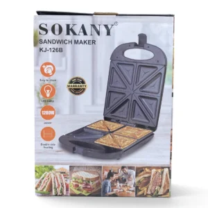 Sokany Sandwich Maker KJ-126B – 1200W, 4-Slice, Double-Sided Heating