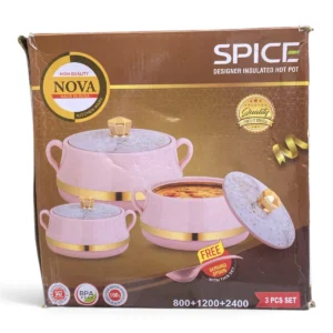 Nova Spice Designer Insulated Hot Pot Set – 3 Pieces (800ml, 1200ml, 2400ml), Pink & Gold
