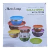 Meisheng Stainless Steel Salad Bowl Set with Colorful Lids – 6 Pieces