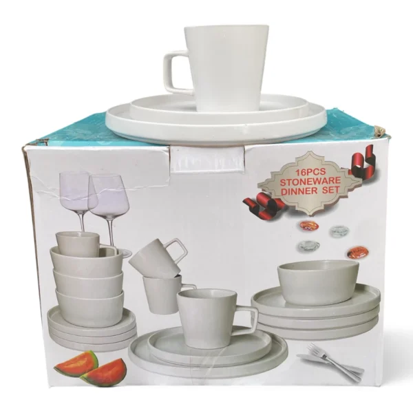 Stoneware Dinner Set, 16 Pieces – Plates, Bowls, Mugs & Glasses