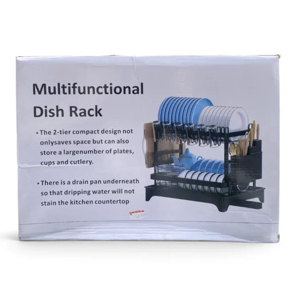 Multifunctional 2-Tier Dish Rack with Drain Pan and Cutlery Holder