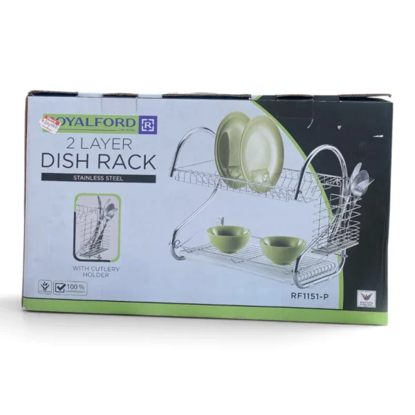 Royalford RF1151-P 2-Layer Stainless Steel Dish Rack with Cutlery Holder