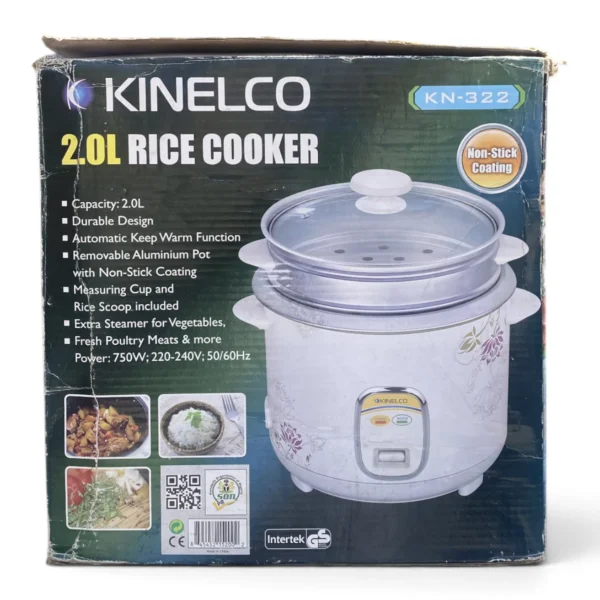 Kinelco KN-322 Rice Cooker – 2.0L, Non-Stick Coating with Steamer Tray
