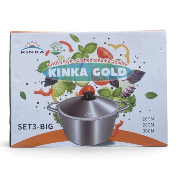 Kinka Gold Cookware Set – 3 Pieces (26cm, 28cm, 30cm), British Style