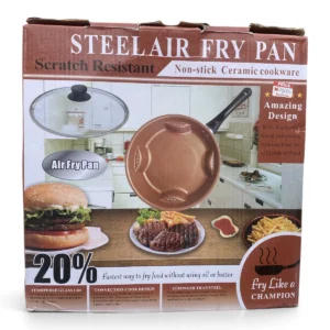 Steel Air Fry Pan – Non-Stick Ceramic Cookware with Tempered Glass Lid