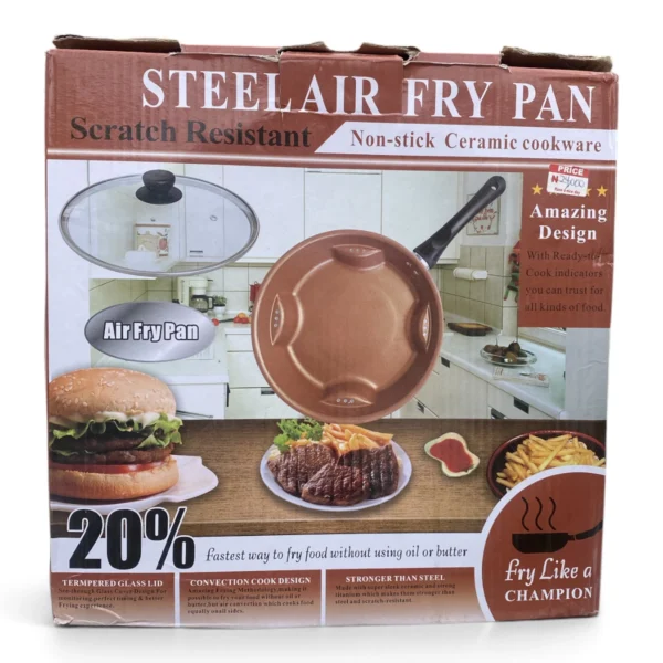 IMG_1304 Steel Air Fry Pan – Non-Stick Ceramic Cookware with Tempered Glass Lid