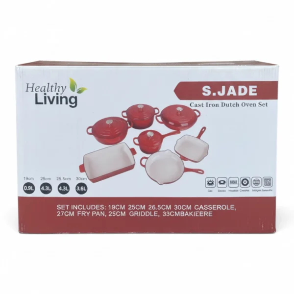 IMG_3122 S.JADE Red Cast Iron Dutch Oven Cookware Set