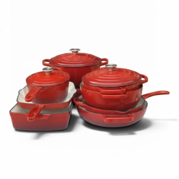 IMG_3124 S.JADE Red Cast Iron Dutch Oven Cookware Set