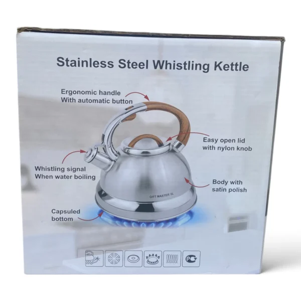 IMG_3144 Gift Master GM667 German Whistle Kettle, 5L Stainless Steel with Wood-Look Handle